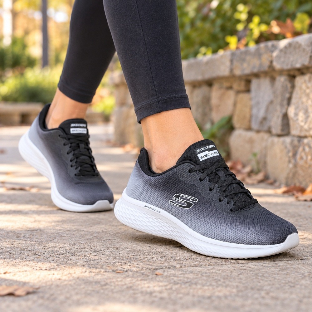 Skechers Skech-Lite Pro Sneakers Lightweight Lace Up Walking Black Gray Womens 9